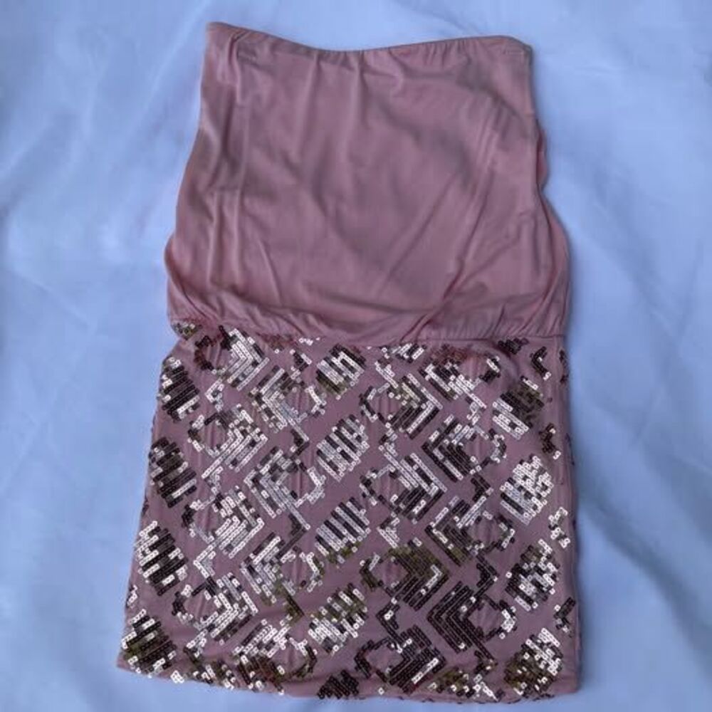 Bebe 2B Salmon Pink Strapless Sequin Mini Dress – Size S -Clubwear Date Night